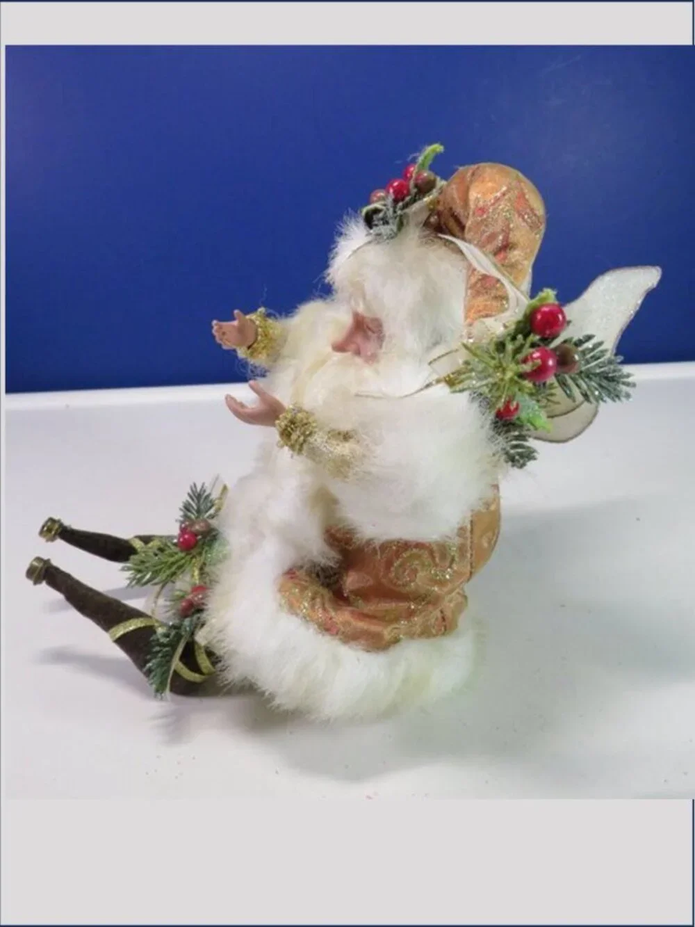 Mark Roberts Christmas Santa Fairy Elf Posable Shelf Sitter Peach Gold Brocade